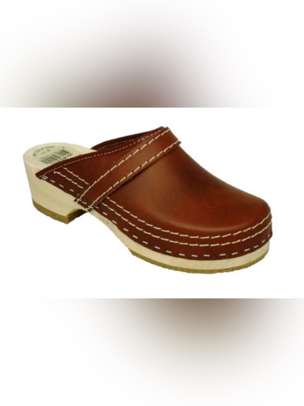 Authentic Simpson Brown Leather Dutch Clog with Contrast Stitching Size 8